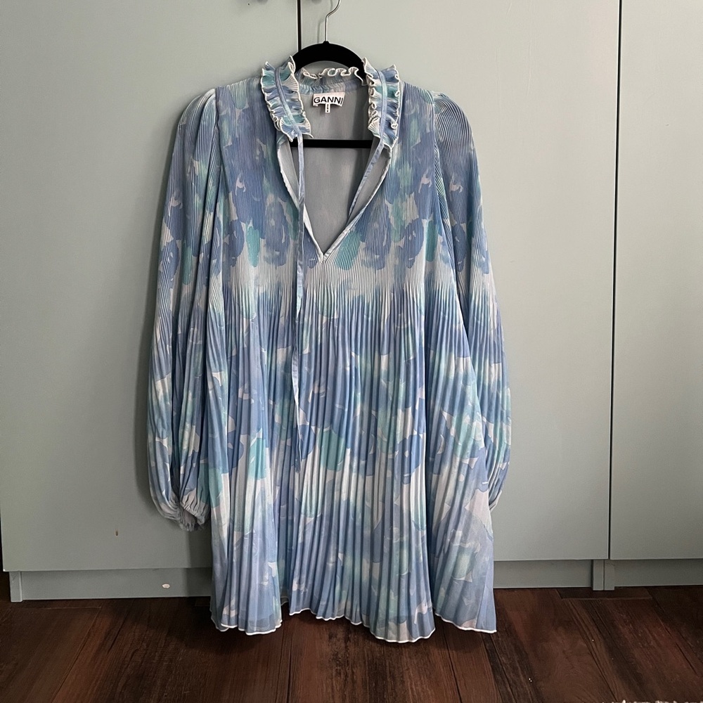 Ganni Floral Balloon Sleeve Mini Dress